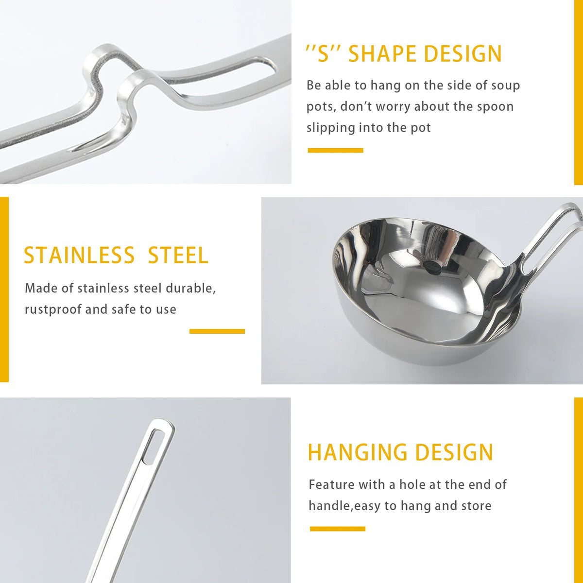 KitchenTrend 2Pcs Stainless Steel Ladle & Skimmer Set, Large Capacity Hanging Hook Design Mirror Polished Soup Strainer Spoon for Home Hotpot Kitchen Cooking