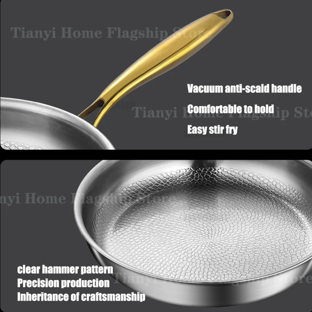 Titanium Stainless Steel Frying Pan Wok Non-stick 22/24/26/28/30cm Home Egg Steak Skillet Induction Gas Stove Kitchen Cookware