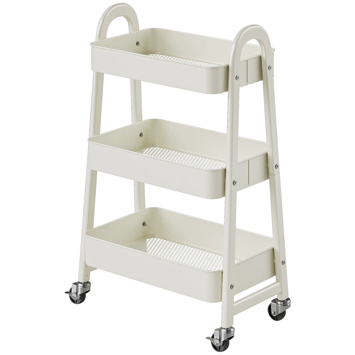 MCQ 3 Tiers Mobile Metal Frame Kitchen Cart Rolling Storage Shelf with Lockable Caster Wheels Organization Utility Cart for Livingroom Kitchen Narrow Places ﻿