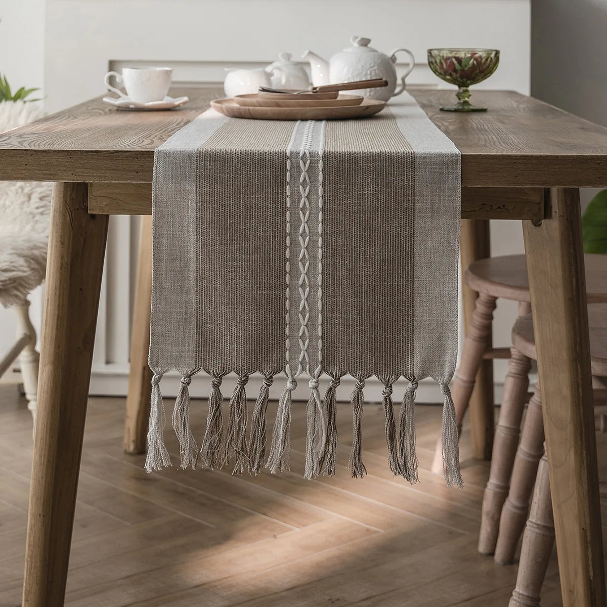Table Runner Nordic Jacquard Geometric Table Flag Tassel Fashion Tea Flag Dining Flag Long Polyester Cotton Tablecloth