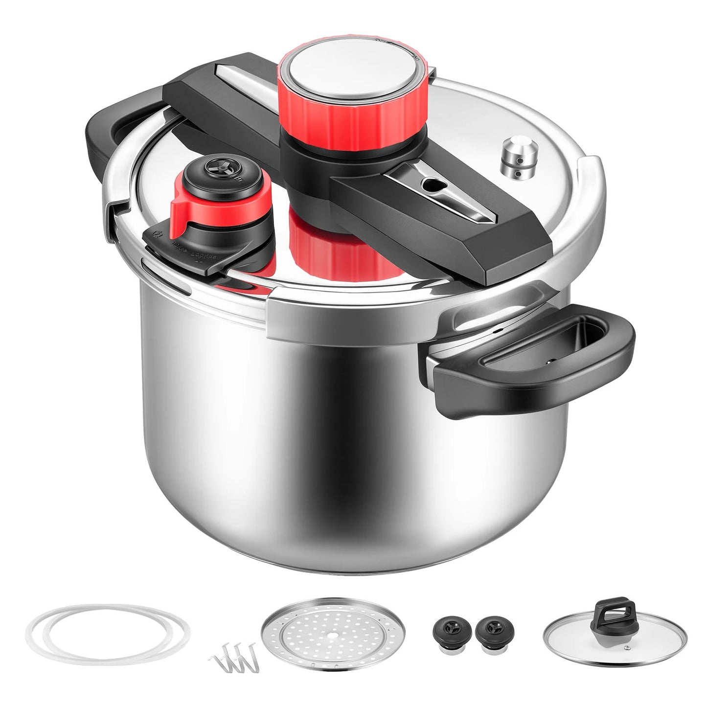 SucceBuy 6.3 8 10 12 Qt Pressure Cooker Stainless Steel Pressures Canner with Steaming Rack Tempered Glass Lid for Meat, Beans,