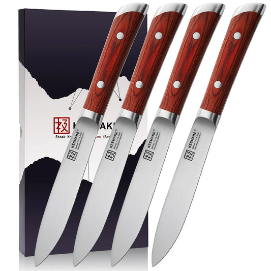 Keemake Stainless Steel Steak Knives With Wooden Handles