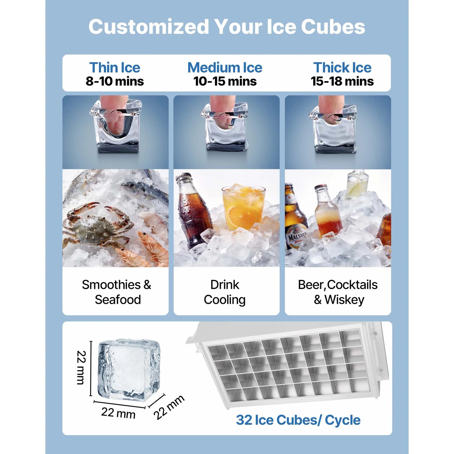 SucceBuy 80lbs-440lbs/24H Commercial Ice Maker Machine Stainless Steel Ice Maker with LED Display & Self-Cleaning for Bar Home