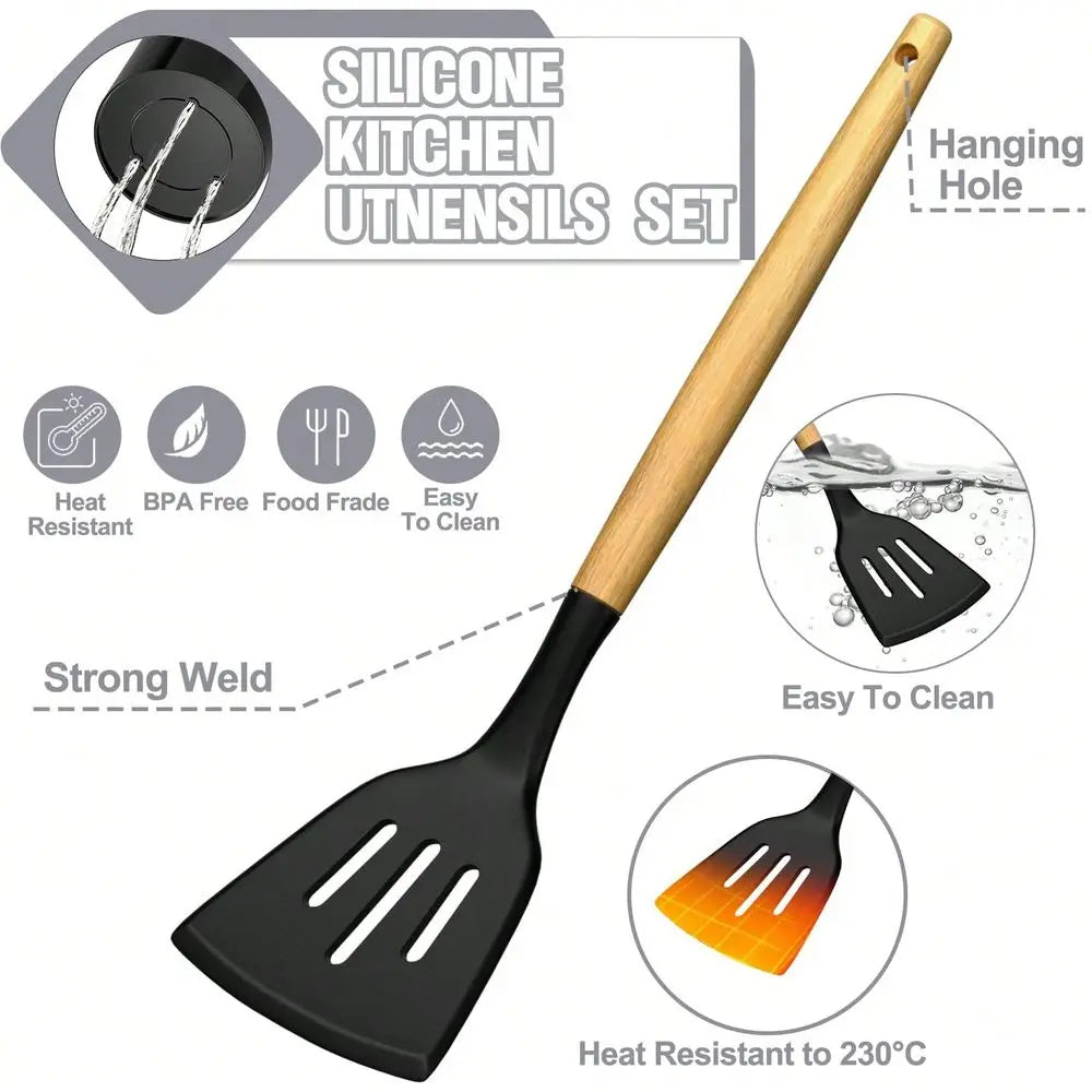 Kitchen Utensils Set 34PCS Silicone Cooking Utensils With Holder, Heat Resistant Kitchen Utensil Spatula Set For Nonstick Cookw