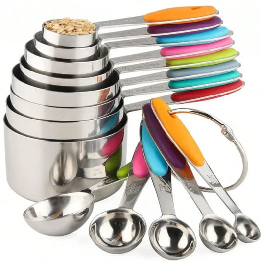 Stainless Steel Measuring Cups and Spoons Set With Silicone Handles