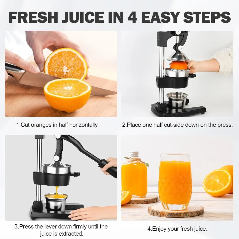 Heavy Duty Cast Iron Lemon Squeezer, 304 Stainless Steel Cone, Manual Citrus Juicer Press for Oranges, Limes, Easy Clean