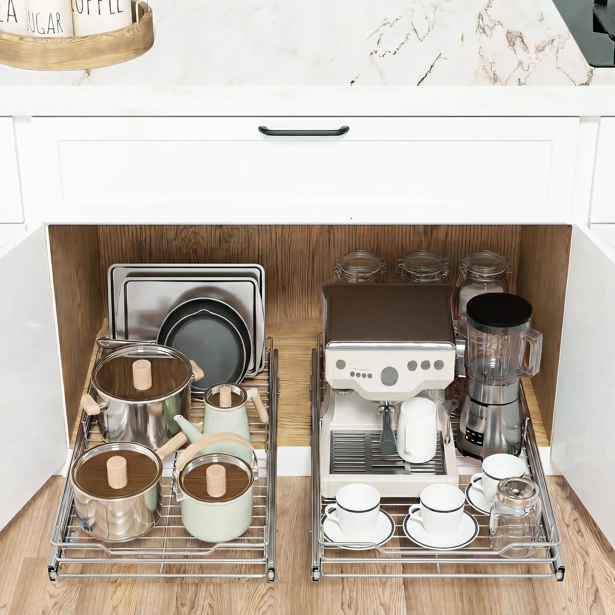 Pull Out Cabinet Organizer, Heavy Duty  Full Extension Slide Out Kitchen Organizers and Storage Roll Out Shelf Drawer for Pots Pans Under Sink Cabinet Organizers