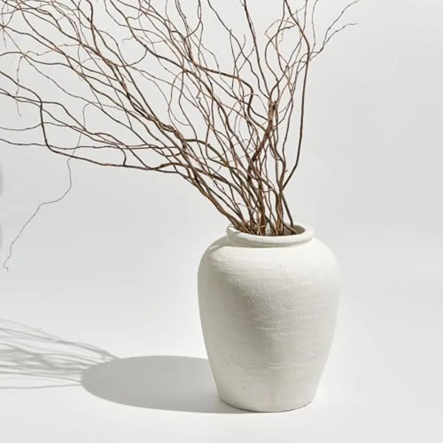 White ceramic large vase 11.8 tall for Zen home decor terra cotta texture distressed farmhouse style pottery decorative flower