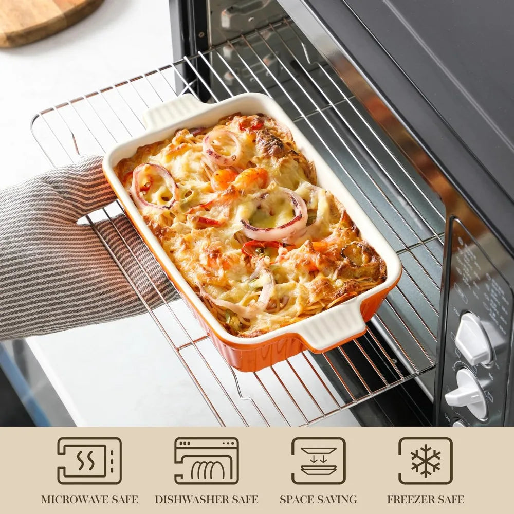4-Piece Porcelain Baking Pan Set, Rectangular Casserole Dishes for Oven, 9.4" to 14.7", Orange