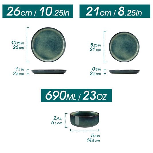 MALACASA Stoneware Dinnerware Set 12 Or 18 Green Reactive Glaze