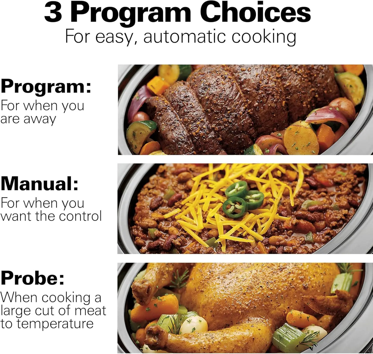 Portable 6 Quart Set & Forget Digital Programmable Slow Cooker with Lid Lock, Temperature Probe