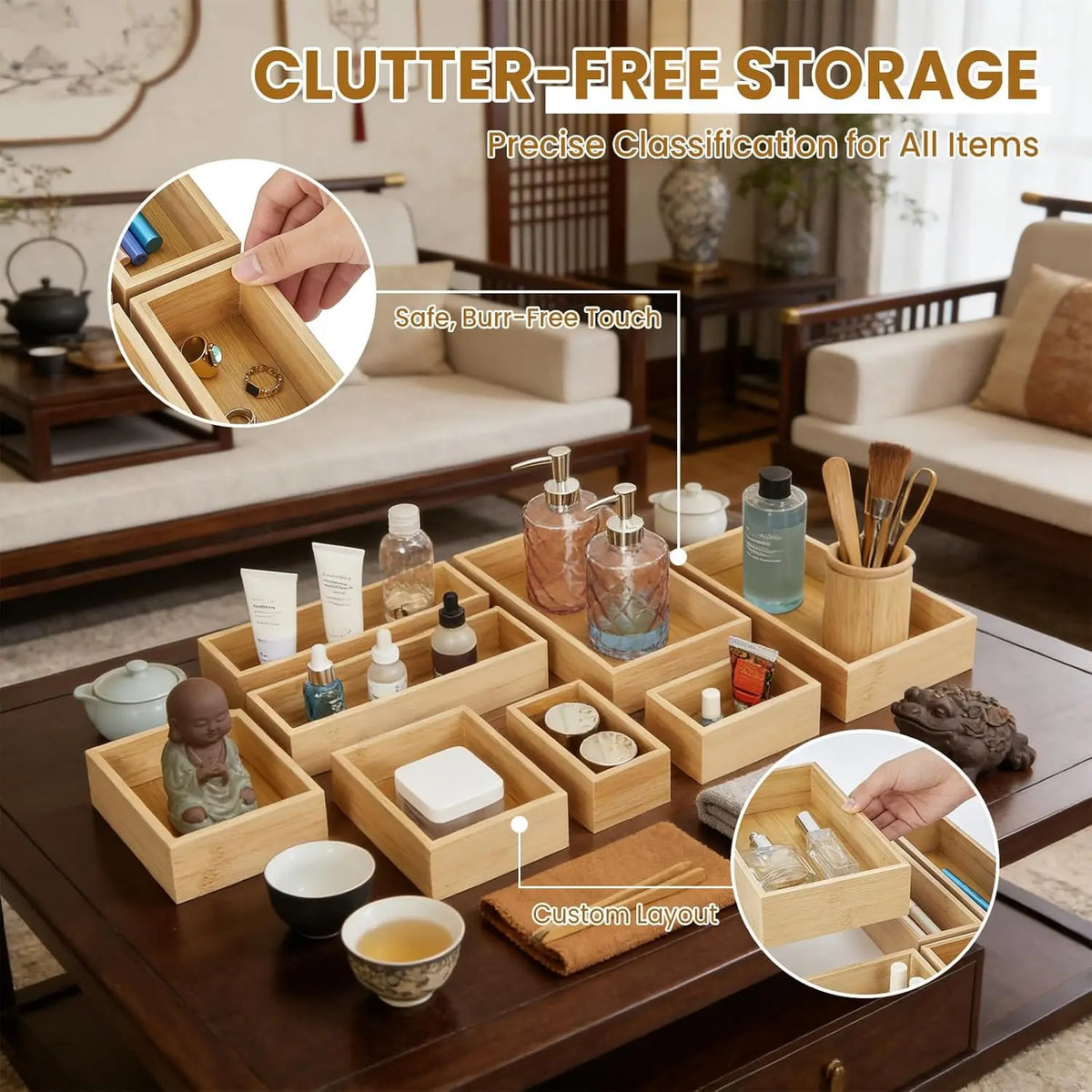 Adjustable Bamboo Drawer Dividers for Kitchen Utensils Storage
