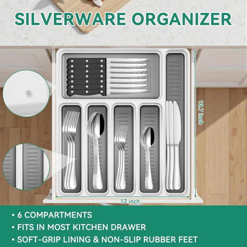 JUNLIN Stainless Steel Silverware Set with Cutlery Organizer for 8