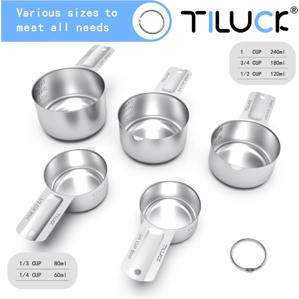 Stainless Steel Measuring Cups Set of 5, Kitchen Gadgets for Cooking & Baking