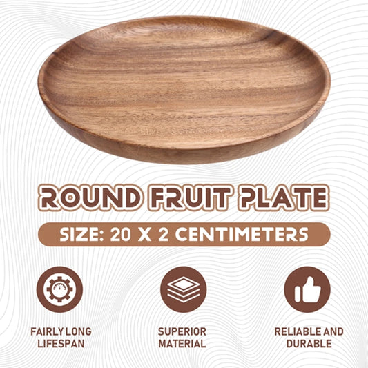 Acacia Wood Round Fruit Plate And Saucer Serving Plate