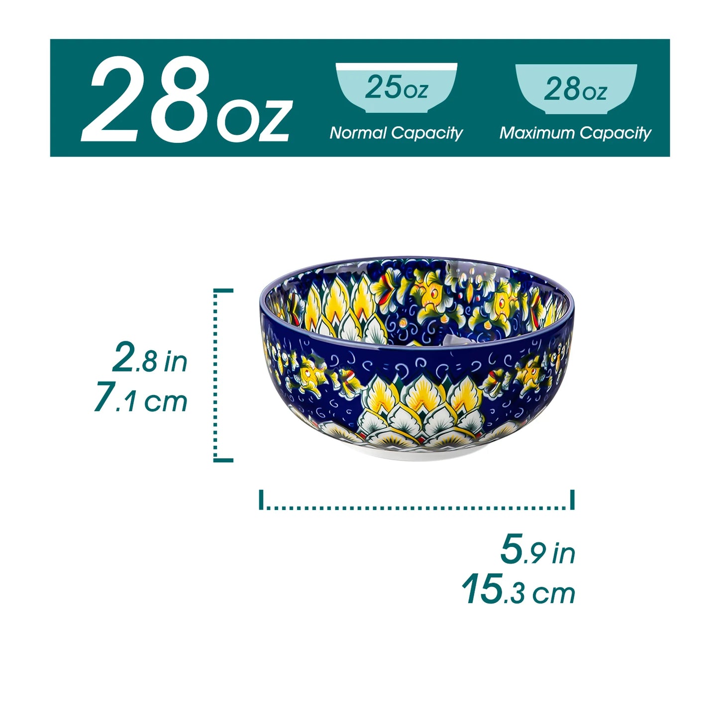 vancasso 6/12 Piece Cereal Bowls Set 28 Oz Ceramic Soup Bowls Bohemian style for Salad/Pasta/Rice/Oatmeal/Fruit/Cereal for  6
