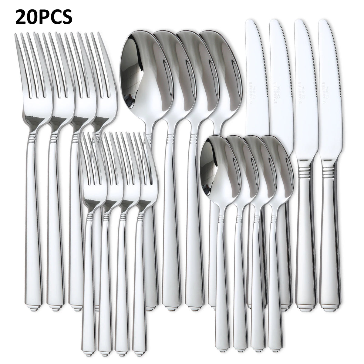LORENA 20Pcs Stainless Steel Cutlery Set Service for 4 Mirror Polished Flatware Silverware Set Knife Fork Spoon Dishwasher‑Safe For Home Restaurant Party Kitchen Utensils