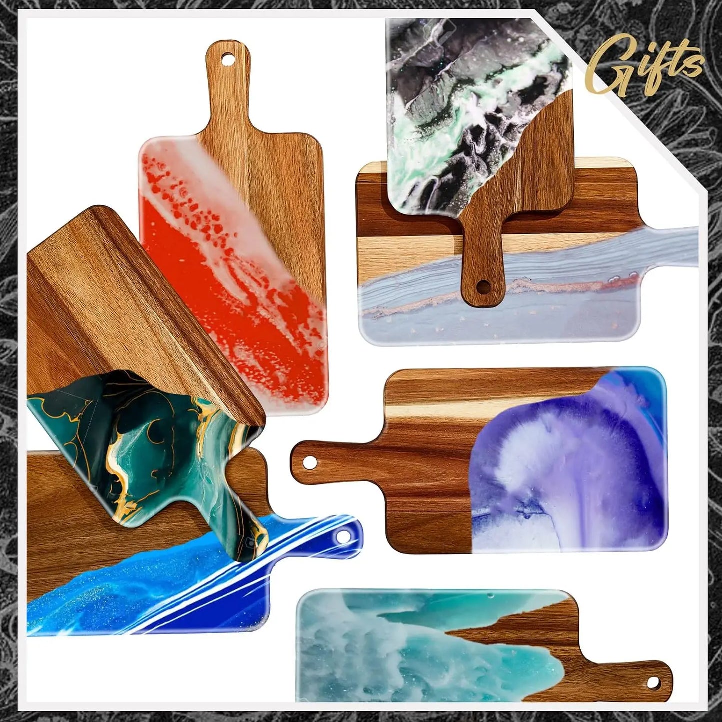 10 Pcs Acacia Wood Cutting Board with Handle 15.7x7.8 Inch Serving Chopping Boards for Pizza Bread Cheese Charcuterie Fruit Vegetables Kitchen