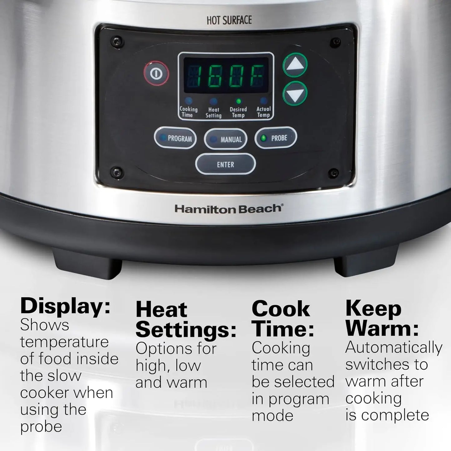 Portable 6 Quart Set & Forget Digital Programmable Slow Cooker with Lid Lock, Temperature Probe