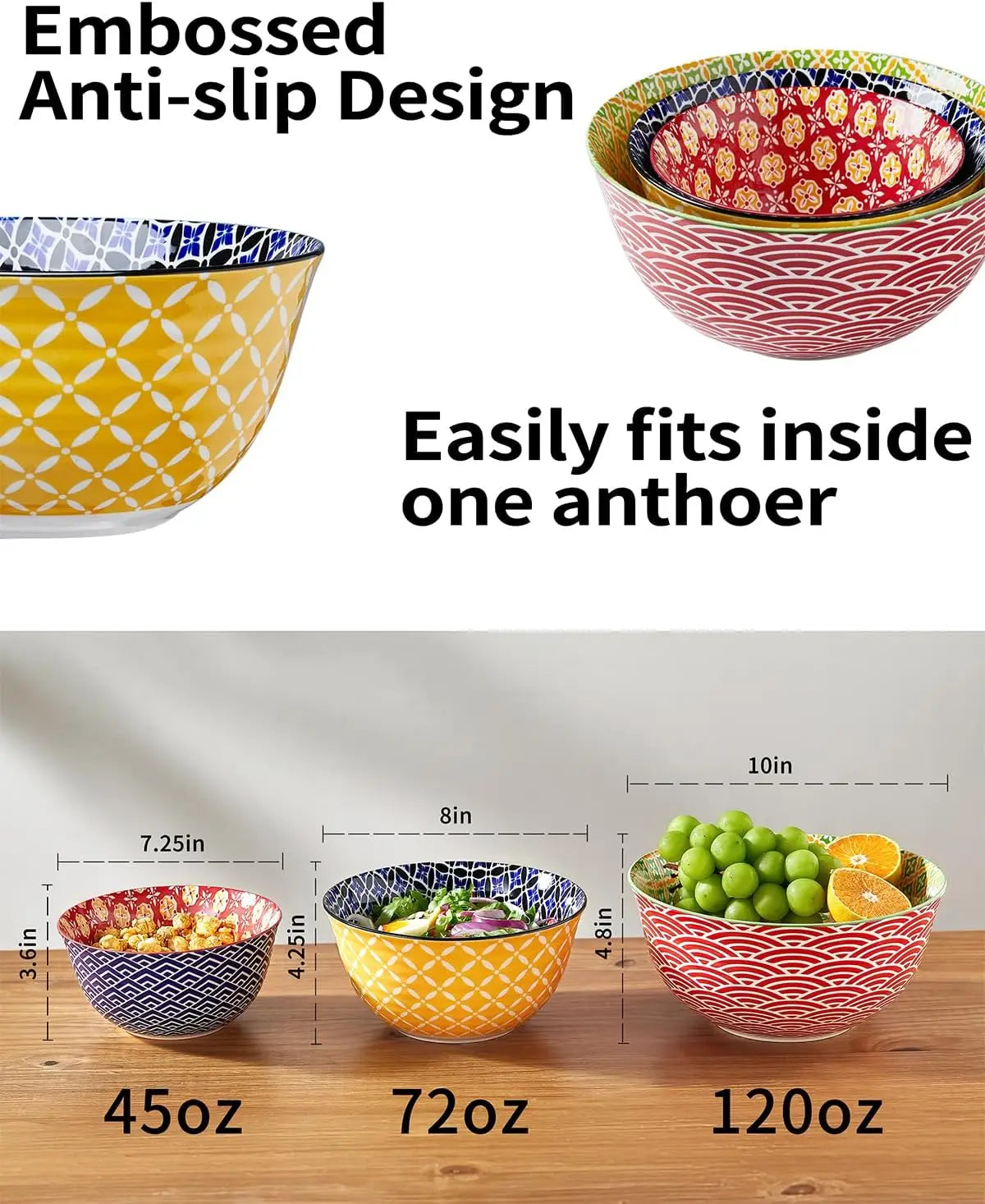 Ceramic Mixing Bowls Nesting Set For Baking And Salad Prep