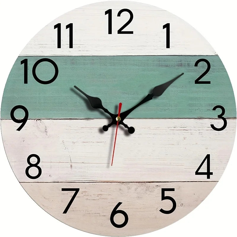 1pc Vintage Wood Silent Non-Ticking Wall Clock with Wood Grain Face & Round Frame - Battery- (No Batteries Included) Suitable fo