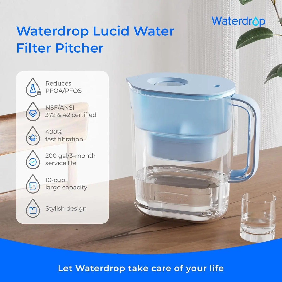 Waterdrop PT-07B Water Filter Pitcher With 2 Replacement Filters