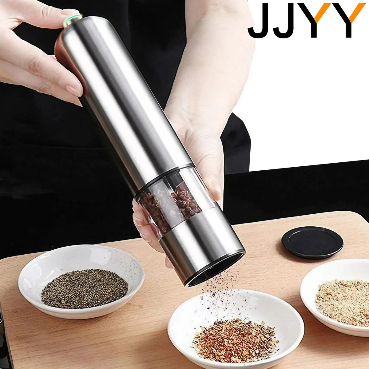 Electric Pepper Grinder Stainless Steel Salt and Pepper Mill Set for Black White Pepper Sichuan Peppercorn Rose Salt Grinding Seasoning Bottle Home Kitchen Spice Mill Tool Gadgets for Cooking Supplies Easy Use Women Men Famil