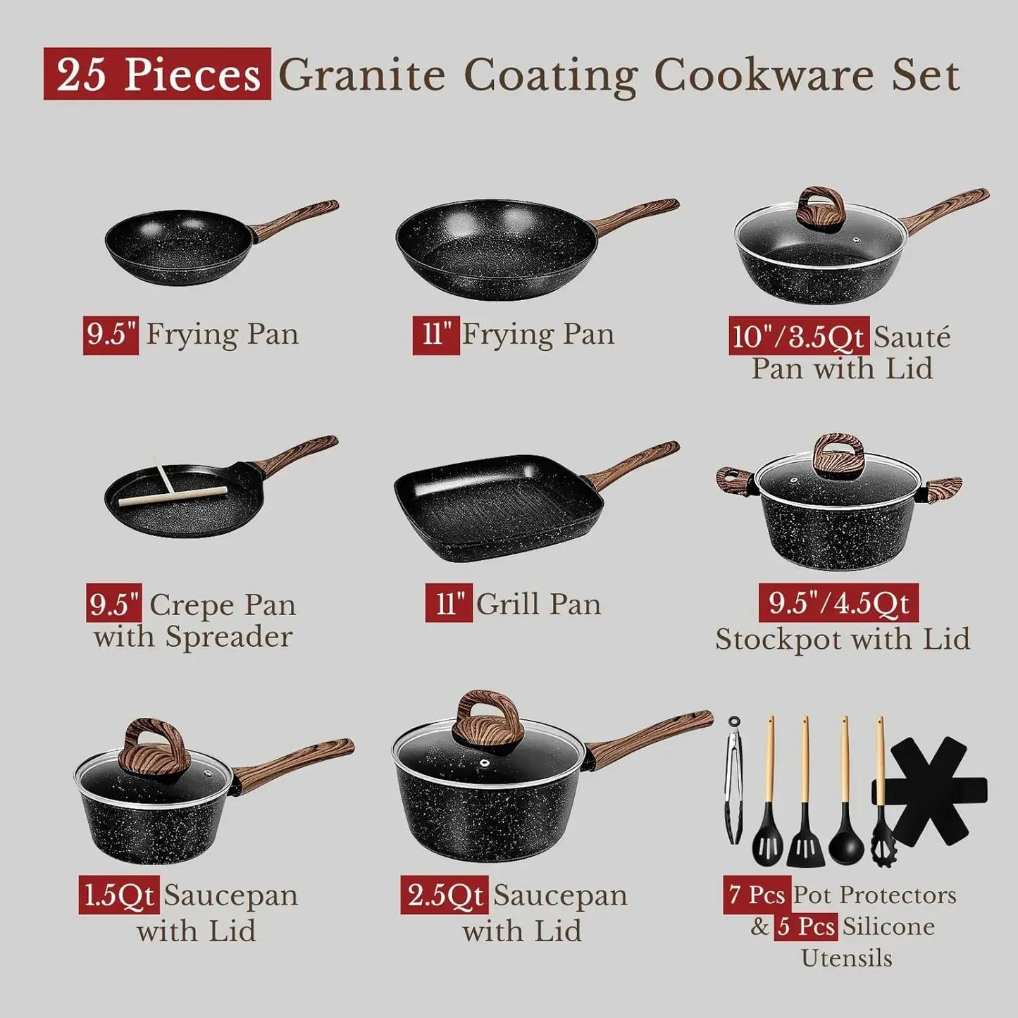 25 Pcs Pots and Pans Set, Nonstick Ceramic Cookware Sets, Healthy Non-Toxic, Large Capacity, Induction Compatible, Cooking Set w