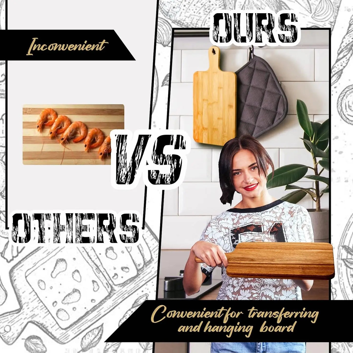 10 Pcs Acacia Wood Cutting Board with Handle 15.7x7.8 Inch Serving Chopping Boards for Pizza Bread Cheese Charcuterie Fruit Vegetables Kitchen