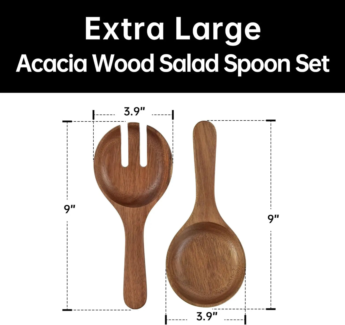 Large Glass Salad Bowl Set with Acacia Wood Base and Serving Utensils for Parties