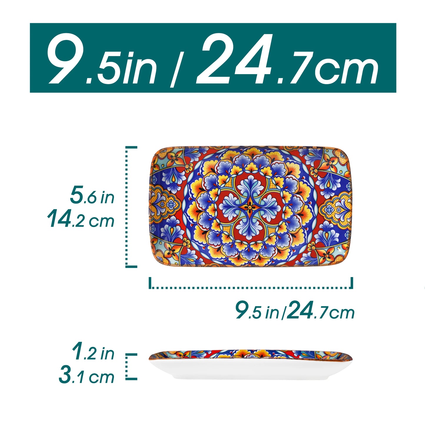 vancasso 6/12 Piece Porcelain Rectangular Serving Plates Bohemian 8.5 Inch Dinner Plates Set for Beef/Food/Noodles/Pasta Serves