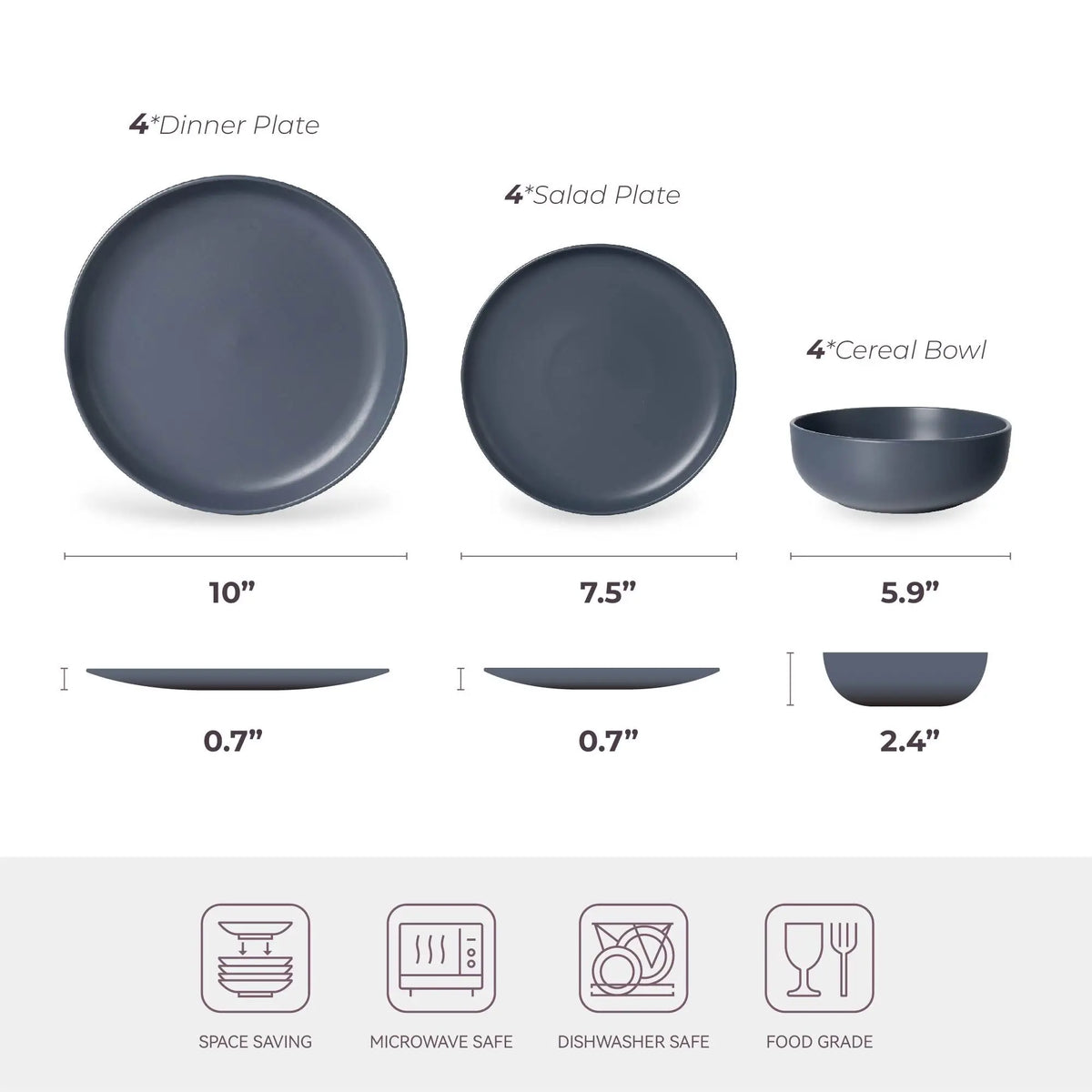 12-Piece Stoneware Dinner Plates Bowls Sets | Microwave & Dishwasher Safe | Non-Toxic Dinner Plates Bowls Set | Stackable Matte