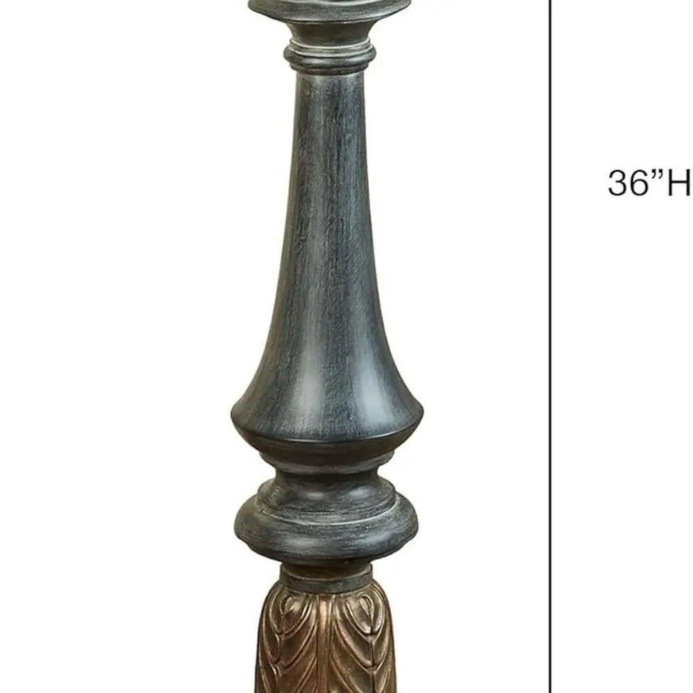 Tall Candle Holder With Metallic Accents Pillar Pedestal Spindle Design