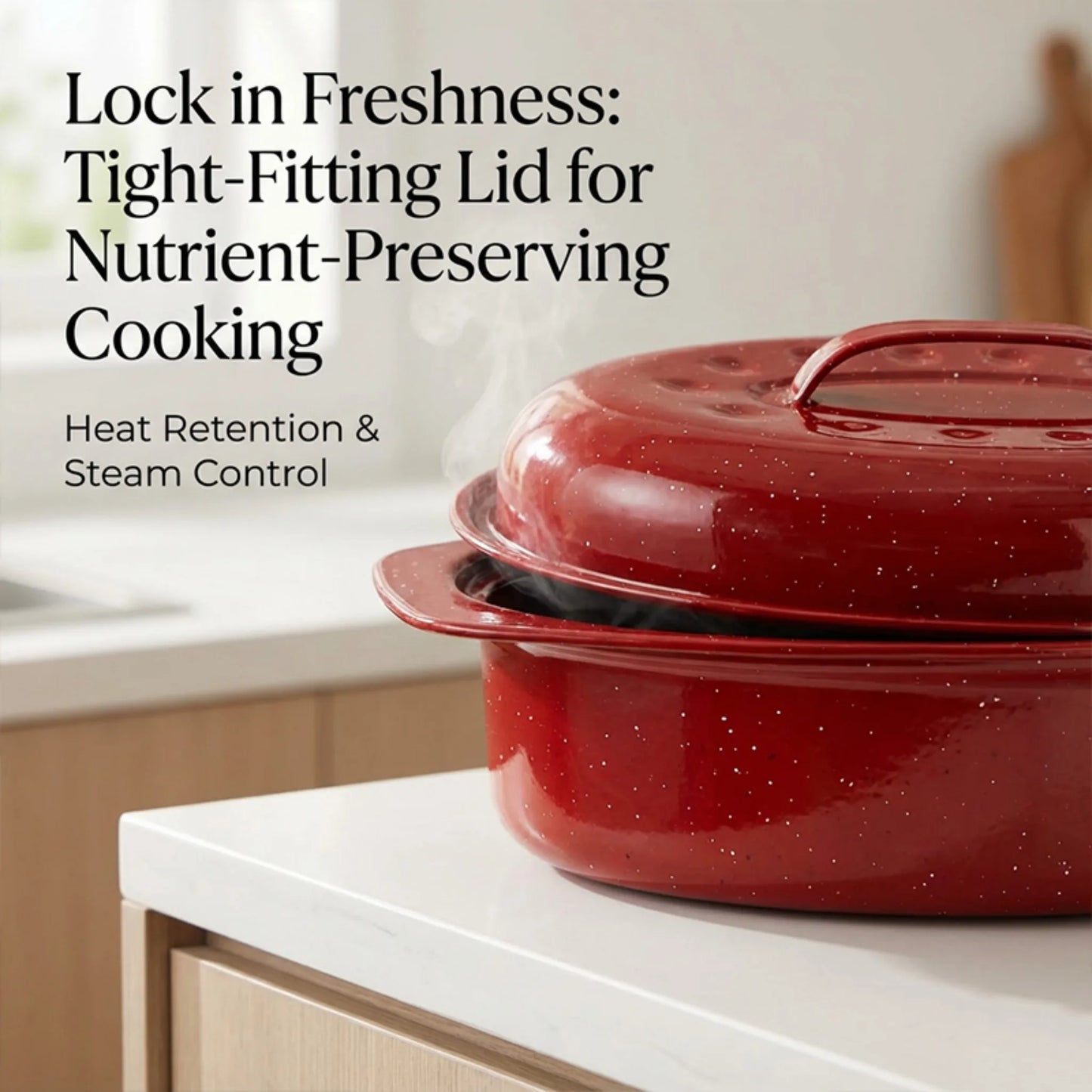 13-Inch Oval Roaster with Lid, Enameled Steel, 7 LB Poultry Capacity, 932°F Heat Resistant, Dishwasher Safe