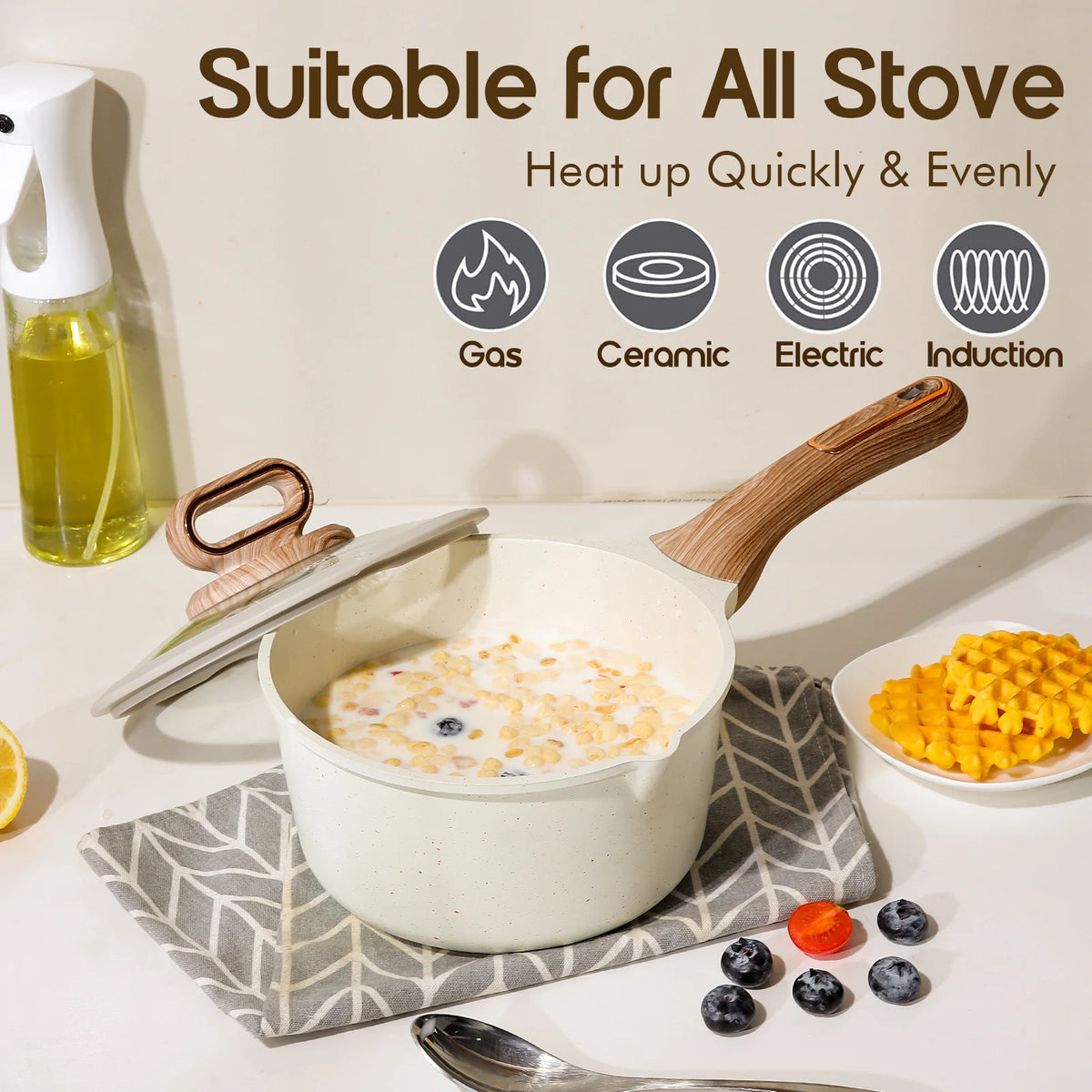 DONNOR Ceramic Cookware Sets Pots and Pans Set Nonstick 15 Pcs Induction Cookware Kitchen Cooking Set with Frying Pans Set