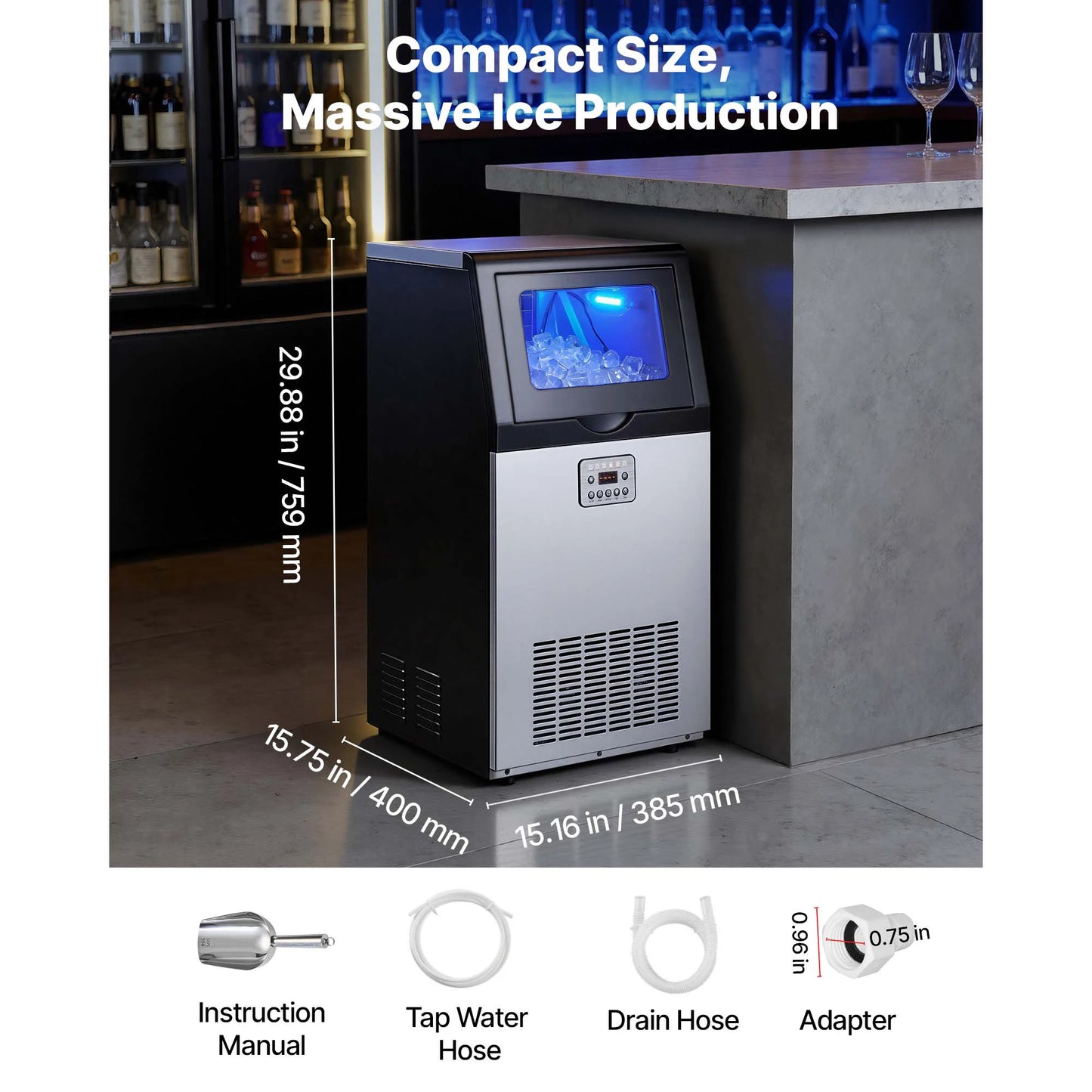 SucceBuy 80lbs-440lbs/24H Commercial Ice Maker Machine Stainless Steel Ice Maker with LED Display & Self-Cleaning for Bar Home
