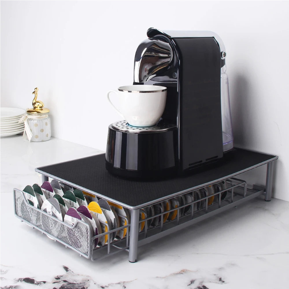 SIMPLYKLEEN Coffee Pod Drawer Holder Holds 40 Capsules Large Capacity Coffee Capsule Organizer Space Saving Countertop Storage Rack for Home Kitchen Coffee Bar