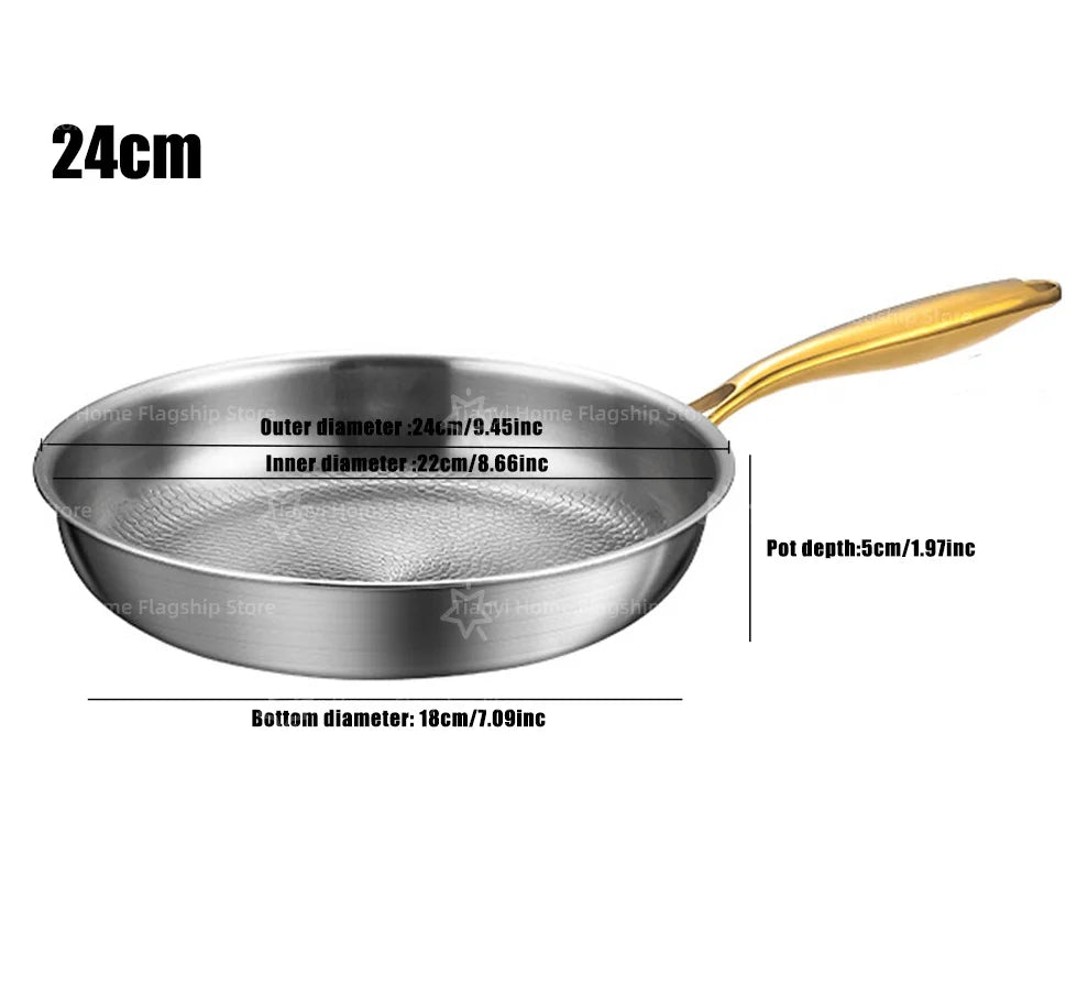 Titanium Stainless Steel Frying Pan Wok Non-stick 22/24/26/28/30cm Home Egg Steak Skillet Induction Gas Stove Kitchen Cookware