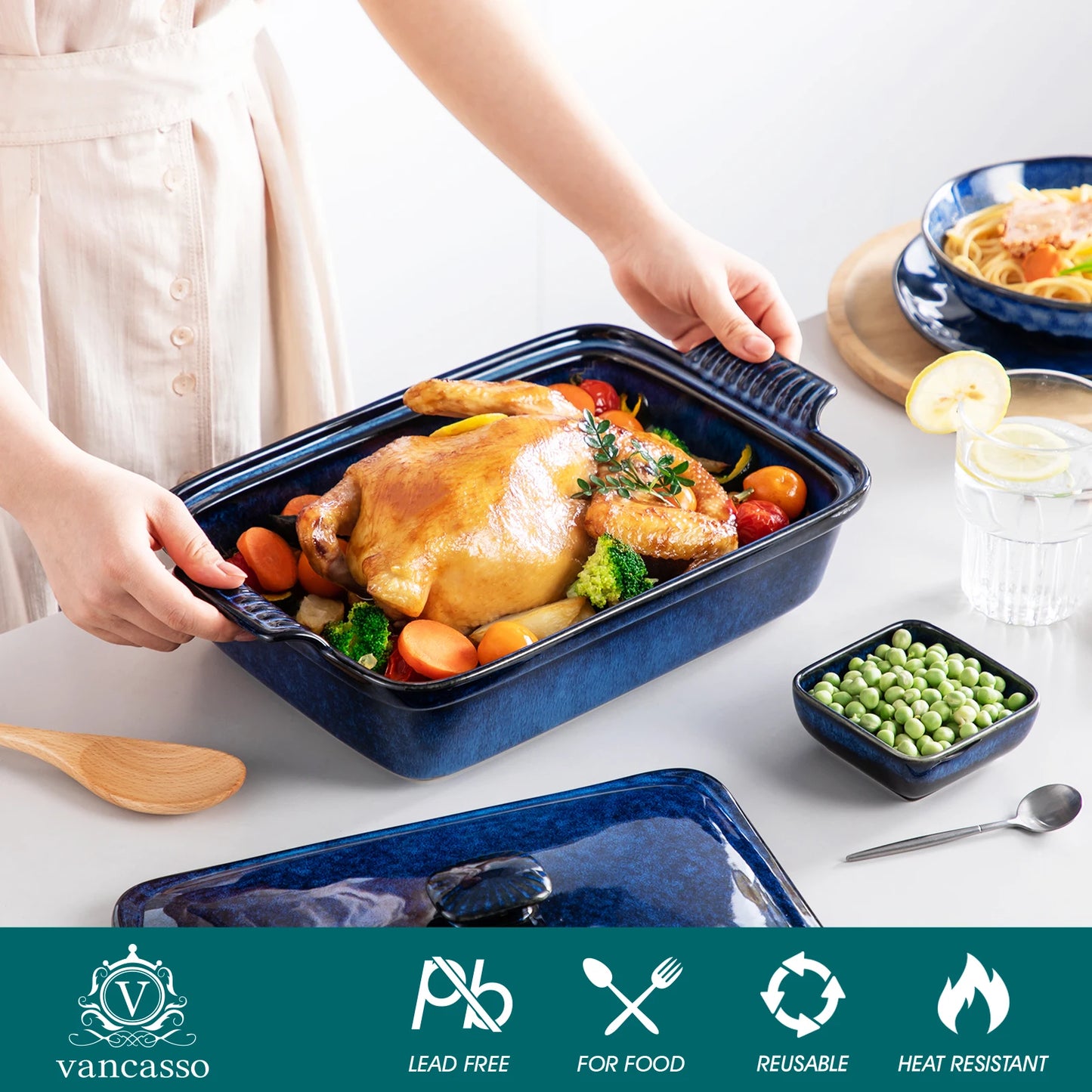Vancasso Starry Stoneware Casserole Baking Dish With Lid