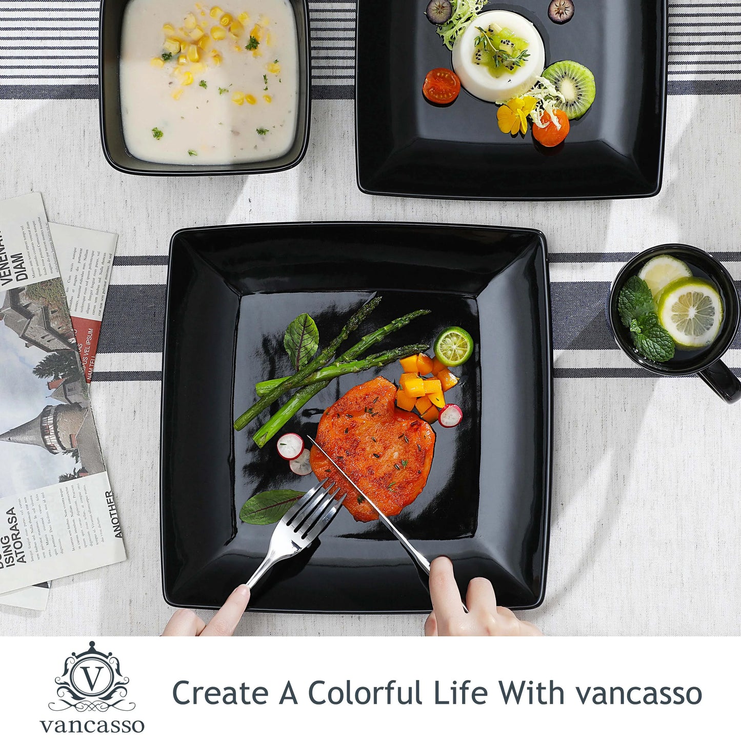 Malacasa SOHO Porcelain Dinnerware Set 16 32 48 Pieces Square