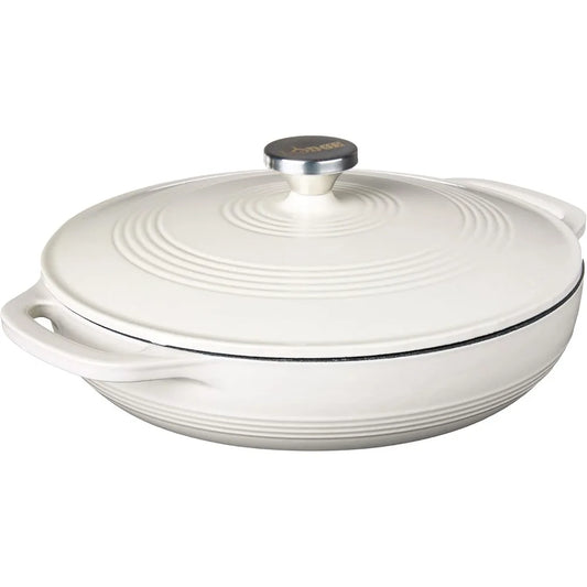 US Shipping Enameled Cast Iron Oval Casserole with Lid 3.6Qt Oven Stovetop Safe Bake Cook Serve Marinate Oyster White