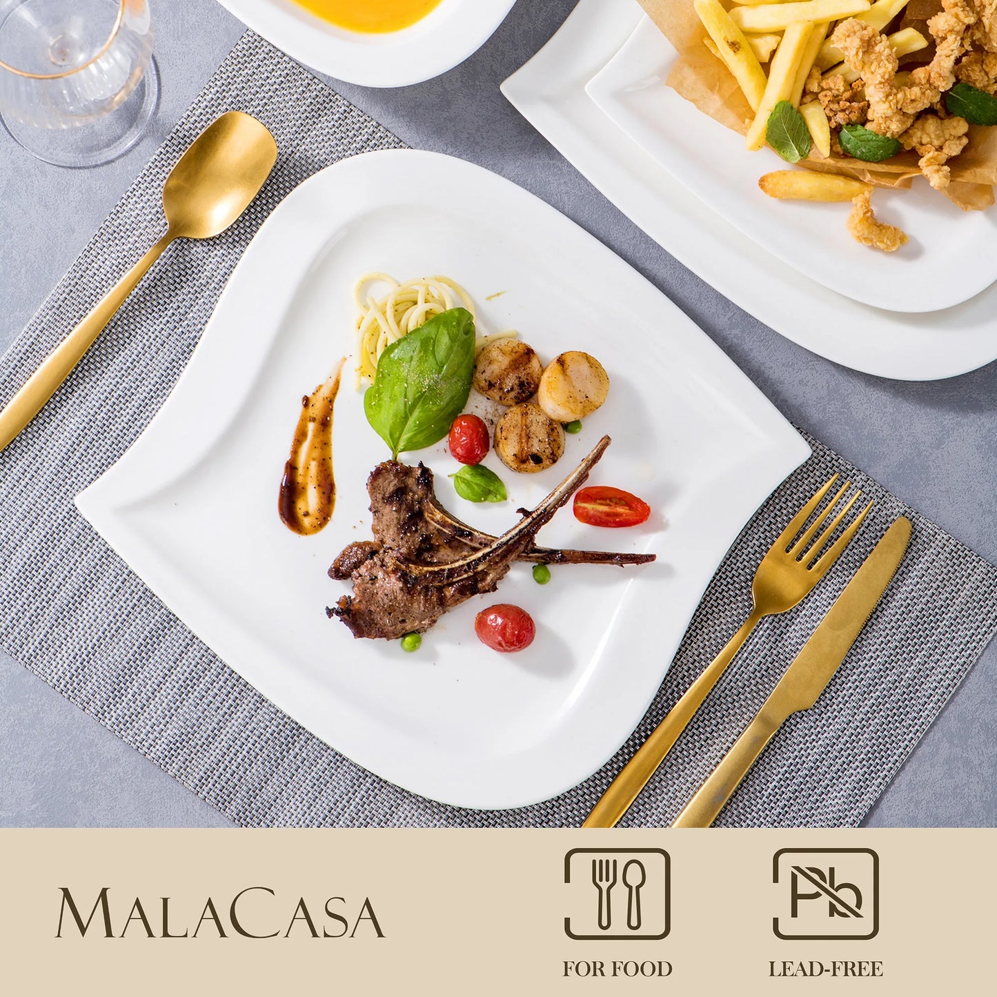 MALACASA Porcelain Dinnerware Set With Cups Saucers Dessert Plates