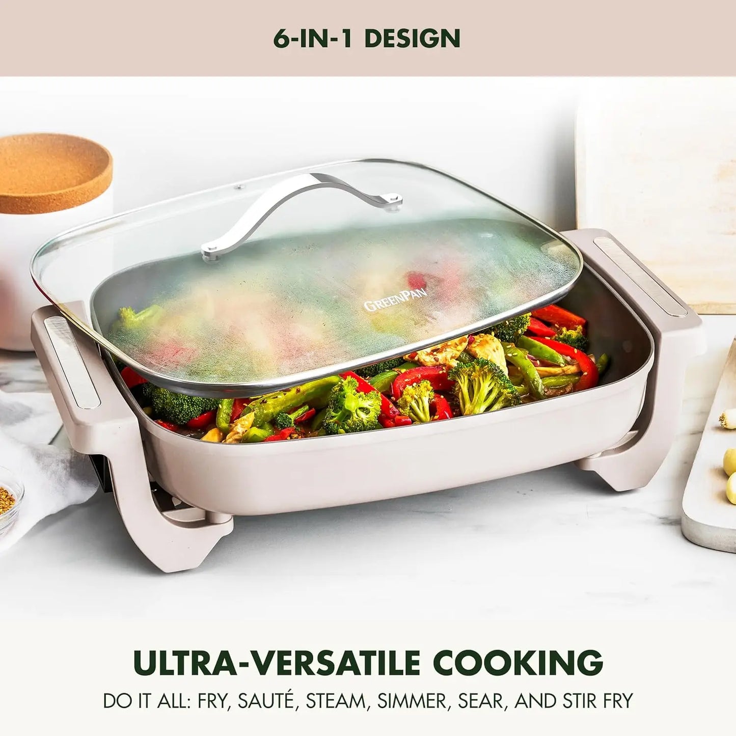Advanced 12” X 15” Electric Skillet with Lid, 7QT Capacity for Family Meals, Healthy Ceramic Nonstick