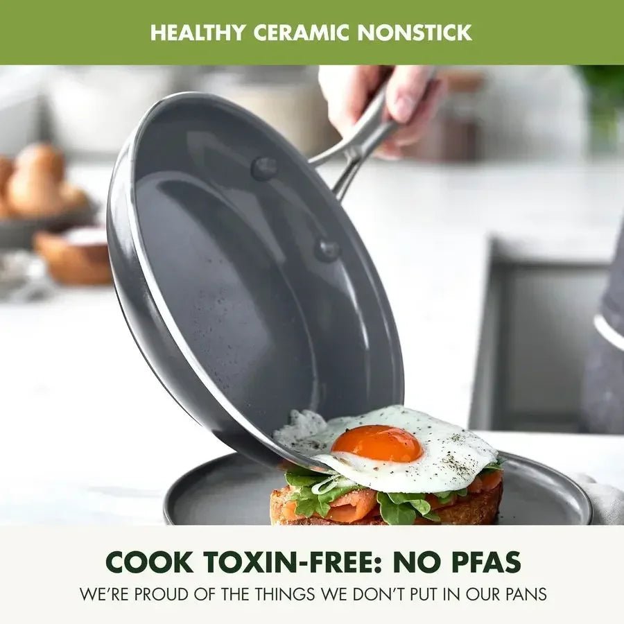 17 Piece Nonstick Swift Cookware Set, Ceramic PFASFree Pots amp Pans with Lids, Dishwasher amp Oven Broiler Safe to 600F, Kitch
