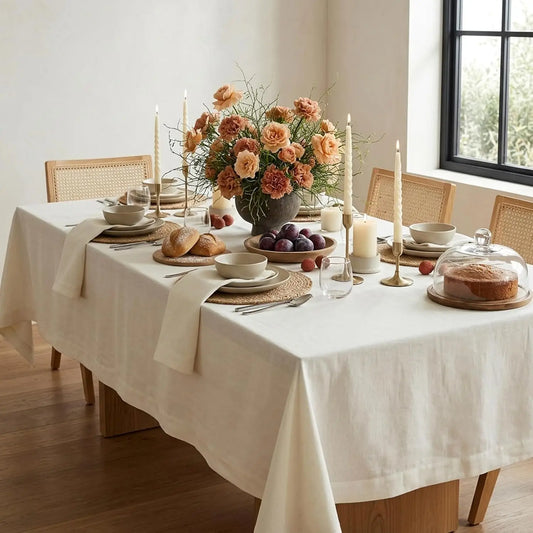 Natural Linen Summer Tablecloth Rectangle 60x132 Inch Machine Washable Pure Fete