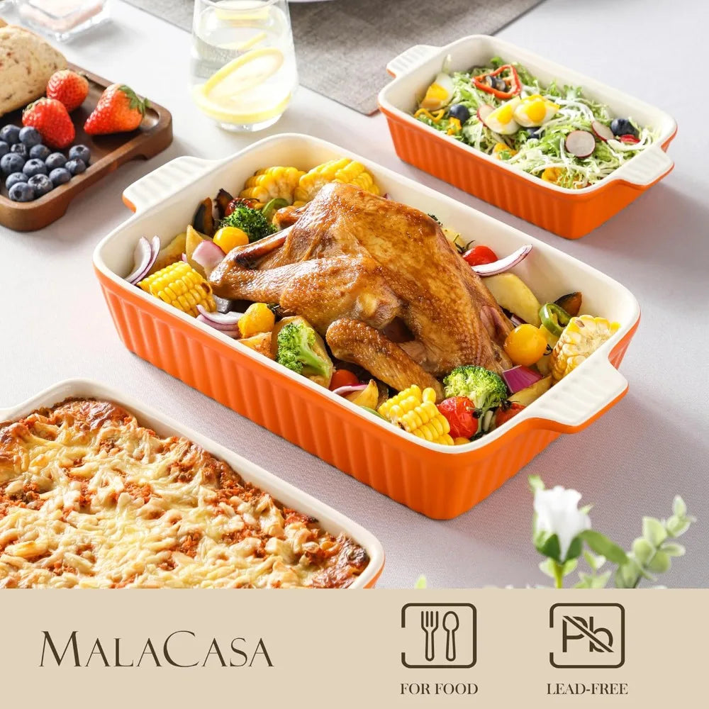 4-Piece Porcelain Baking Pan Set, Rectangular Casserole Dishes for Oven, 9.4" to 14.7", Orange