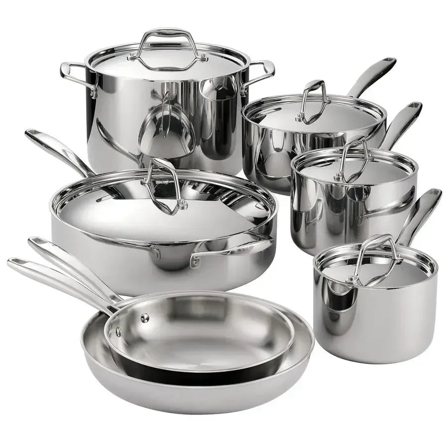Signature TriPly Clad Stainless Steel 12Piece Cookware Set with Lids, Pots and Pans Kitchen Set, InductionReady, DishwasherSafe