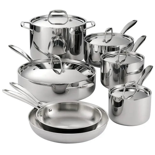 Signature TriPly Clad Stainless Steel 12Piece Cookware Set with Lids, Pots and Pans Kitchen Set, InductionReady, DishwasherSafe