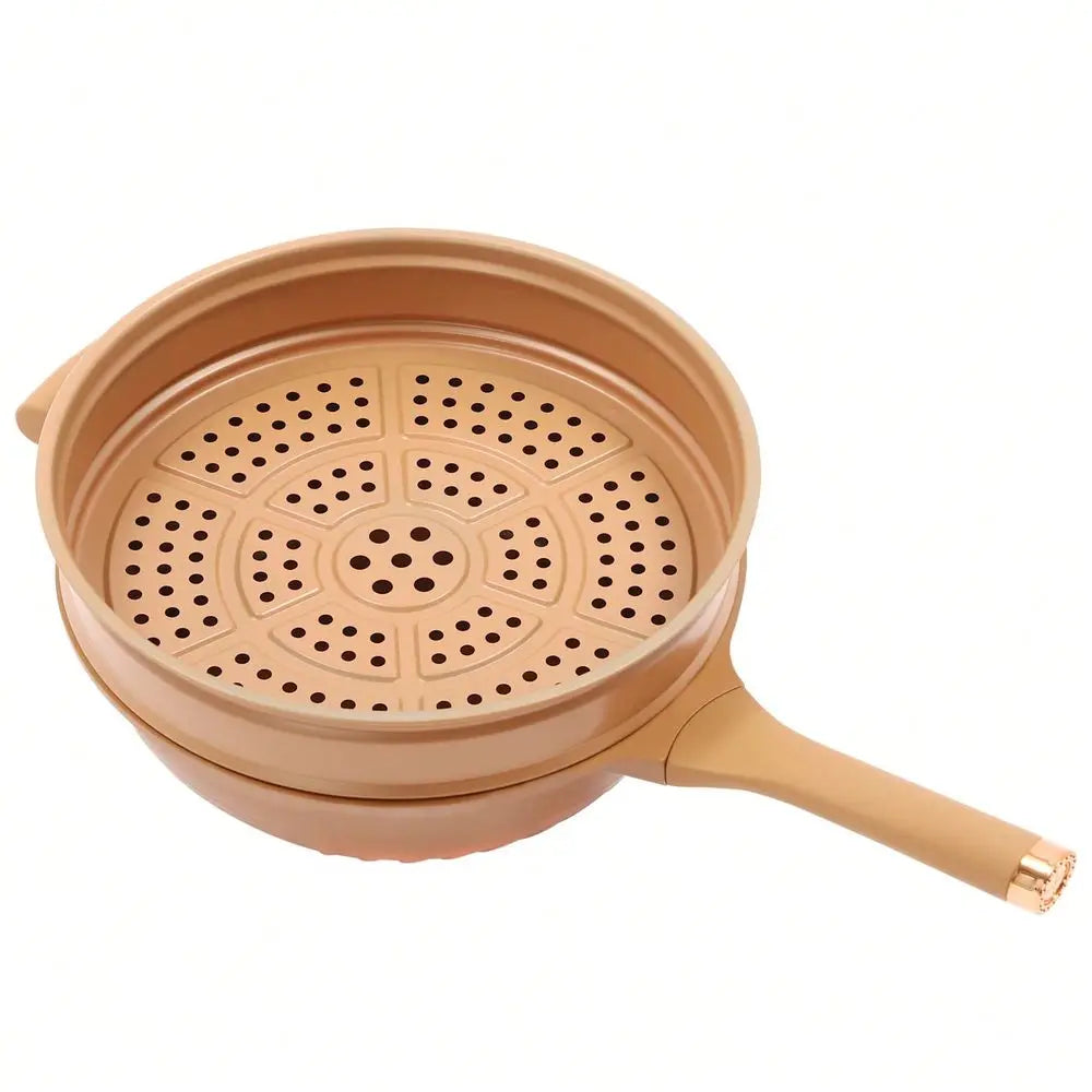 Multifunctional Non-Stick Clay Wok With Steamer Basket Frying Pan, 12.6in Pottery Clay Non-Stick Micro Pressure Pot 2-In-1 Micr