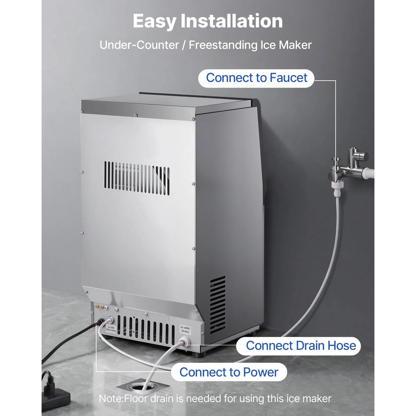 SucceBuy 80lbs-440lbs/24H Commercial Ice Maker Machine Stainless Steel Ice Maker with LED Display & Self-Cleaning for Bar Home